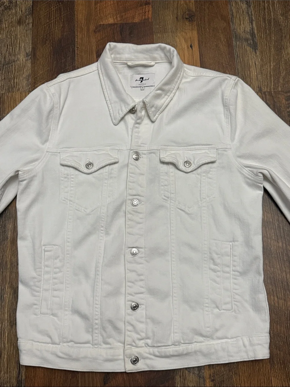 7 For All Mankind White Denim Trucker Jacket Medium Classic Button Front